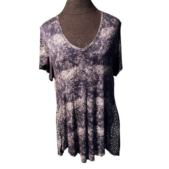 VOCAL Large Navy Space Dye V  Neck CRYSTAL ANGEL WINGS COTTON Tunic USA Y2K - Picture 1 of 12